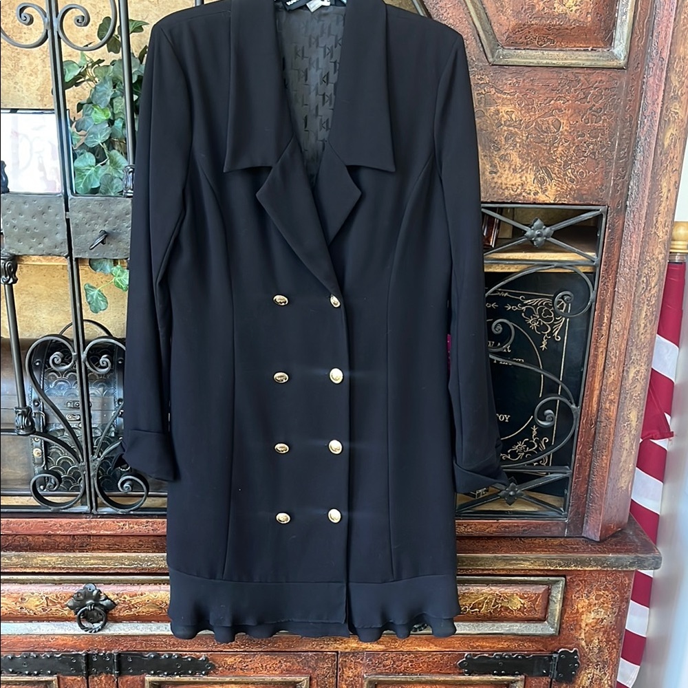 Elegant Black Double-Breasted Coat dress with Gold Buttons